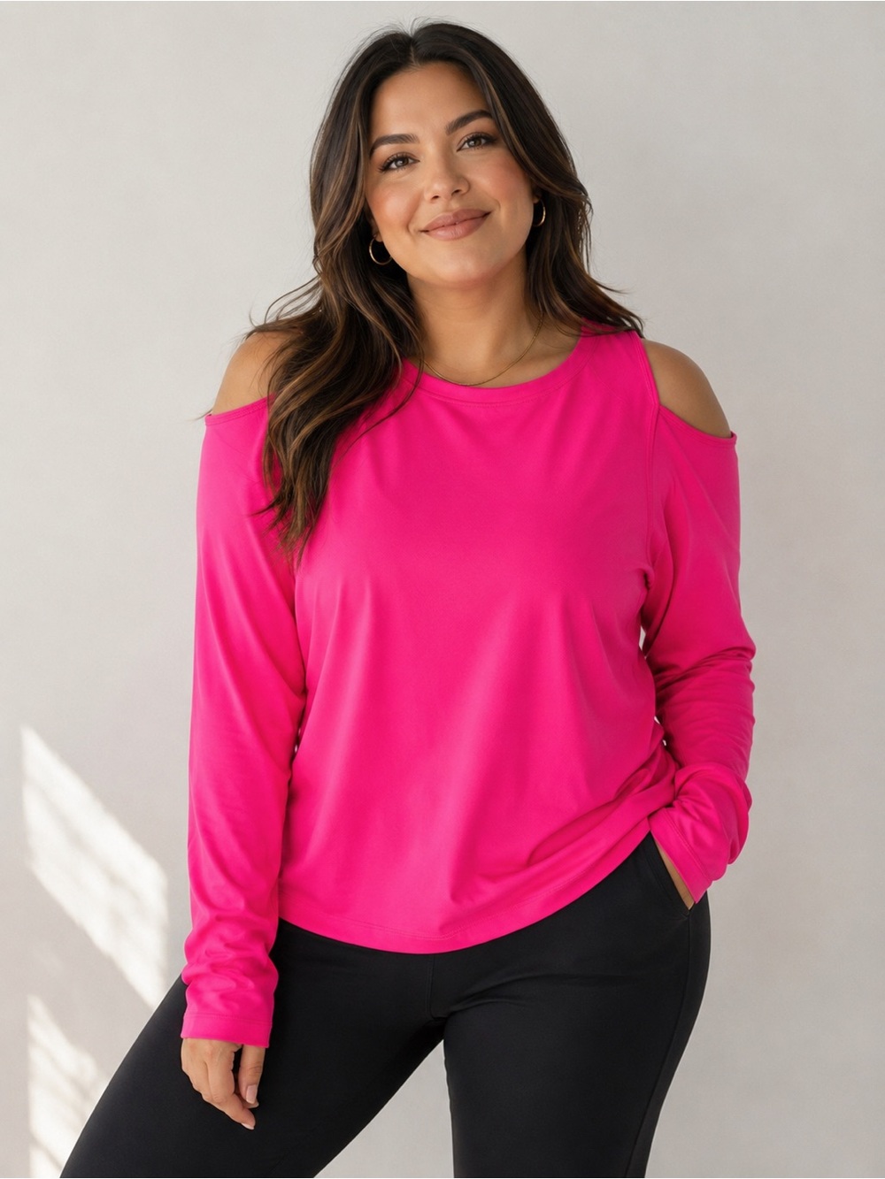 all in motion Hot Pink Cold-Shoulder Long Sleeve Tee